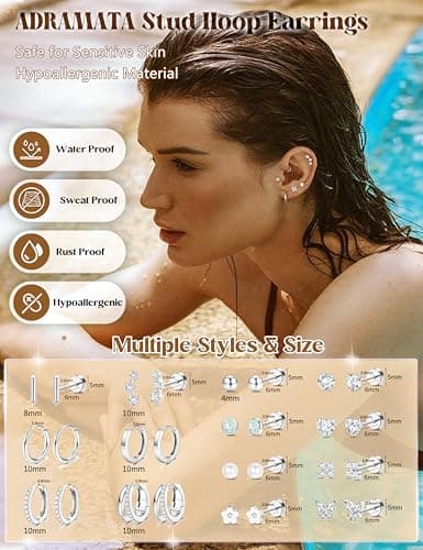 Adramata Boucles d'Oreilles Femme Or Argent Hypoallergéniques Boucle d'Oreille Acier Inoxydable Clous Petites Creste Pie