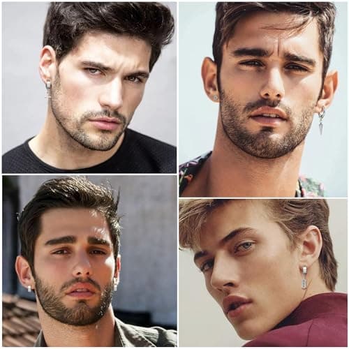 Adramata 24 Pcs Boucles d'Oreilles Acier Inoxydable pour Homme Punk et Fantaisie Standard 100 Noir
