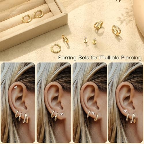 Adramata Boucles d'Oreilles Femme Plaqué Or 14K/Argent - Piercings Tragus, Helix & Creoles 100% Recyclé