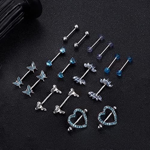 Adramata 8 Paires de Piercing de Mamelon en Acier Chirurgical pour Femmes - Coeur Papillon - Recycled Claim - Standard 1