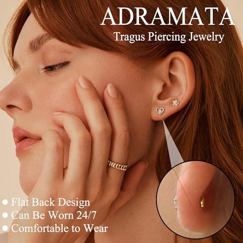 Adramata Piercings Or Argent Boucles d'Oreilles pour Femmes Tragus Helix Lune Piercings Recycled Standard 100