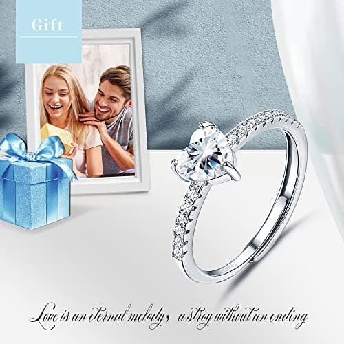 JeweBella Bague Femme Argent 925 Zirconium Élégant Coeur Reglable Amitié Fiançailles Mariage Alliance Anniversaire Bijou