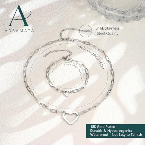 Collier et Bracelets Acier Inoxydable Plaquées Or 18K pour Femme Imperméable Recyclé 100% Chain Argent/Or Reglable Set S