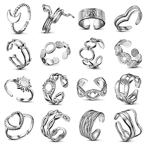 Adramata Acier Inoxydable Bague Femme Modèle Reglable Boho Minimaliste Fleur Coeur Papillon Empilables Argent Recycled 1