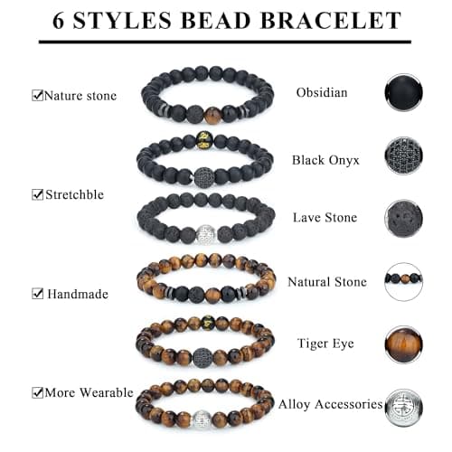 Bracelet Adramata Oeil de Tigre 8mm pour Homme en Pierre Naturelle | Cadeau d'Anniversaire pour Homme | Ensemble de Brac