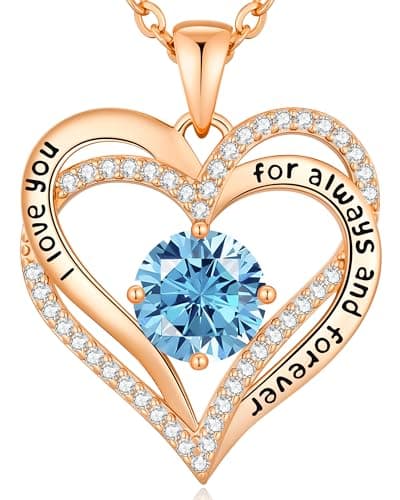 Collier Femme Coeur Pierre de Naissance, Bijoux Cadeau Fête des Mères Anniversaire Graduation Maman Noël Saint Valentin — Or Rose 03