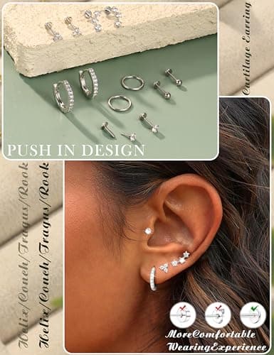 Adramata Piercings Oreilles Acier Inoxydable Boucles Femme Sans Fil Tragus Conch Nez Labret Cartilage
