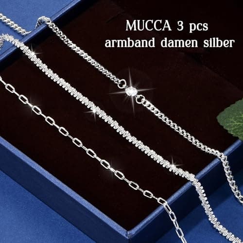 MUCCA Lot de 3 bracelets empilables en argent 925 pour femme - Cadeau d'anniversaire - Argent sterling multicouche régla