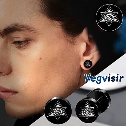 Adramata 8 Paires Boucles d'Oreilles Acier Inoxydable pour Homme et Femme, Boucles d'Oreille Créoles Noir, Faux Ecarteur