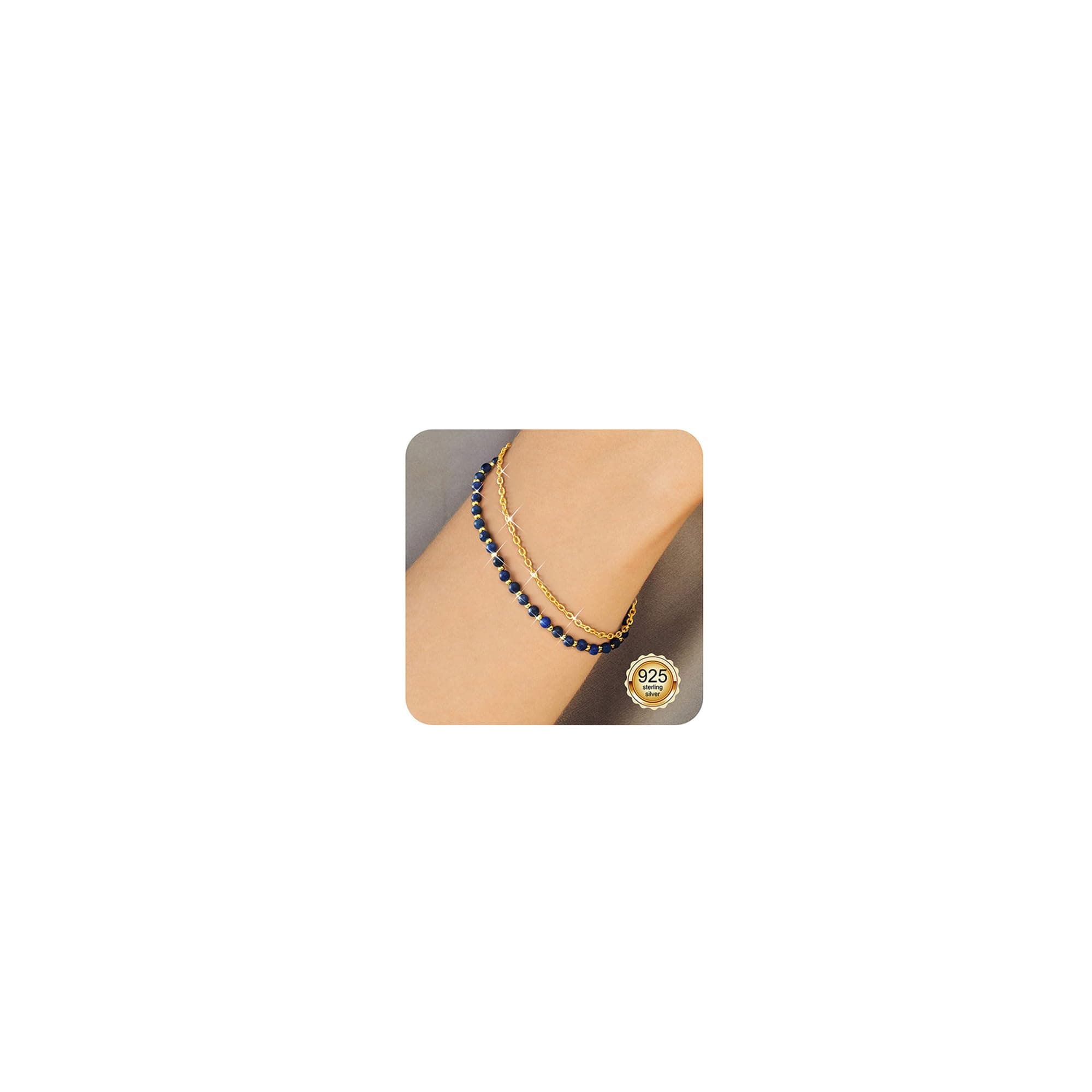 Bracelet Pierre Naturelle Femme Argent 925 Empilable Ajustable Or/Argent Cadeau Femme