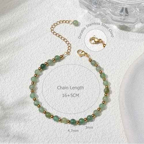 Bracelet Pierre Naturelle Femme Plaqués Or Œillet de 5MM Acier Inoxydable 3MM Bohème Cristal Cadeau Recycled 100mm