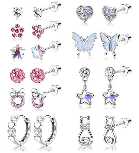 Adramata 10 Paires Boucles d'Oreilles Femme Fille Hypoallergéniques Boucles d'Oreilles en Acier Chirurgical à Papillon F