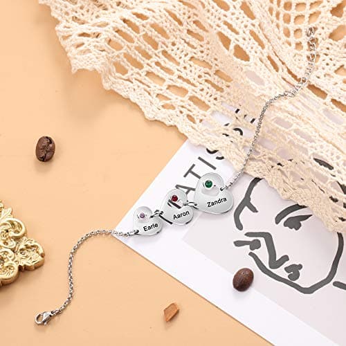 Bracelet Personnalisé Lorajewel Coeur Femme Prenoms Stone Bijoux Noël Saint-Valentin Cadeaux Mères Filles