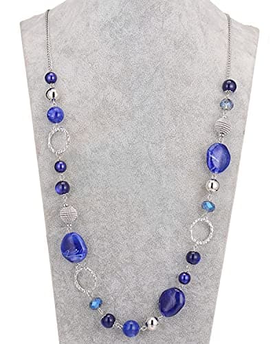 Colliers en perles pour femme - Bijoux Bohémiens en argent avec cristaux - Idée de cadeau fête des mères
