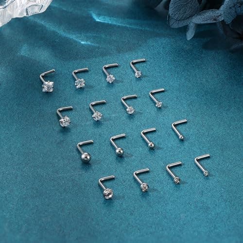 Adramata Piercing de Nez en Acier Chirurgical Rempli d'Or 14 Carats pour Oreilles et Nez - 16 Pièces - Perforation de Ne