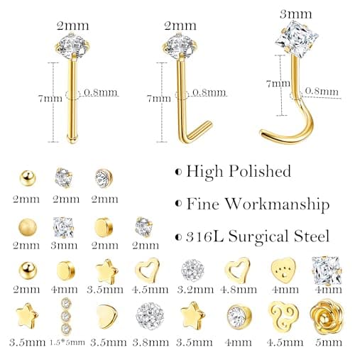 LOLIAS Anneaux Nez Acier Chirurgical Hypoallergéniques Femmes Hommes Recycled Claim Standard 100 Pièces