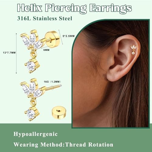 Adramata Piercing Acier Inoxydable Femme Hypoallergénique Piercing Tragus Helix Conch Or Argent Recycled Claim Standard