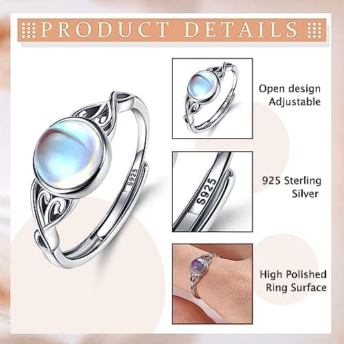 Bague Adramata Femme Argent 925 Pierre de Lune Ouverte Reglable 18 Carats Blanc Recycled Lage 100