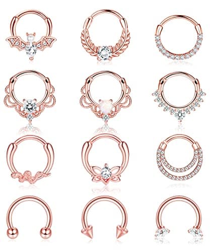 Adramata - Nez Anneaux Piercing pour Femmes | Aç smellurgical 12pcs 16G Tragus Conch Helix Septum Daith Boucles d'oreill — Or Rose