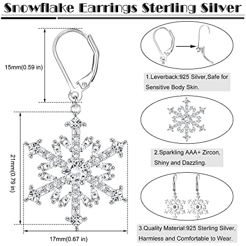 Adramata Boucles d'oreilles de Noël pour Femme en Argent Sterling 925 avec Flocons de Neige CZ | Cadeau Eco-friendly pou