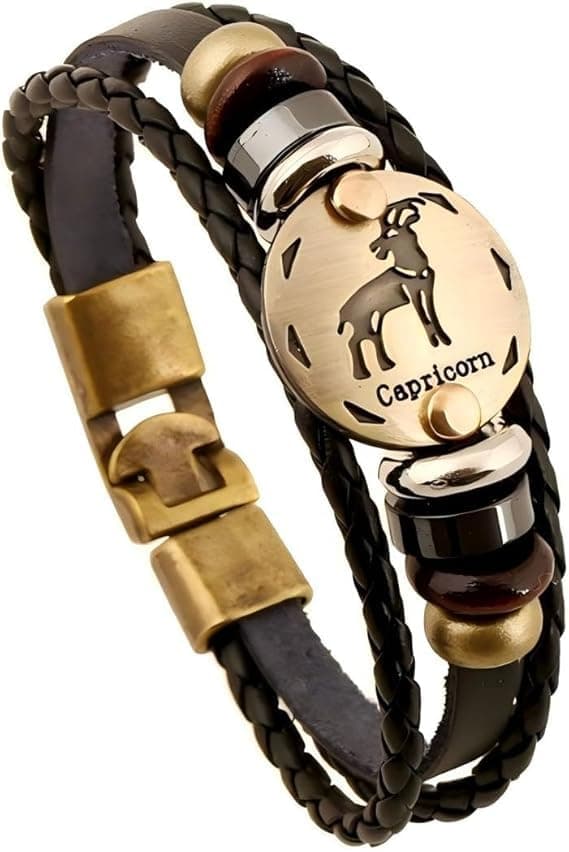 URBAN SPARKS 12 constellations bracelet en cuir tressé avec fermerture magnétique pour homme - Longueur 21 cm - Accessoi — Capricorne