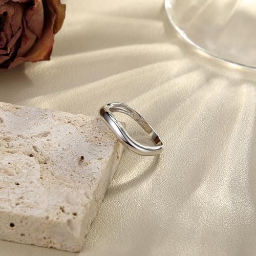 Bague Argent 925 Empilable Ondulée Femme Recycled 925 Argent/Or Femme Bague de Promesse Minimaliste Cadeau