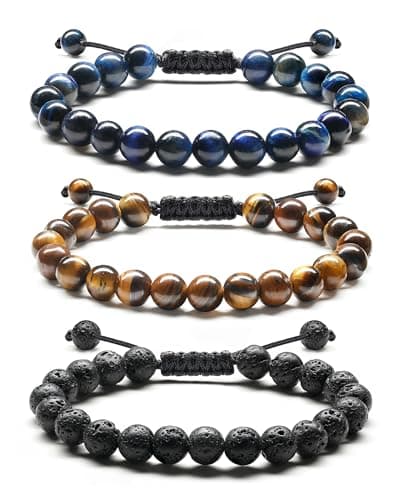 Bracelet Adramata Homme Pierre Naturelle 8mm Oeil de Tigre Reglable Bijoux Cadeau Recycled Standard 100