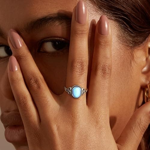 Milacolato Bague Pierre De Lune Ajustable Argent 925 Femme, Bague Triangle Celtique Zirconium Ovale Coeur Boîte Cadeau,