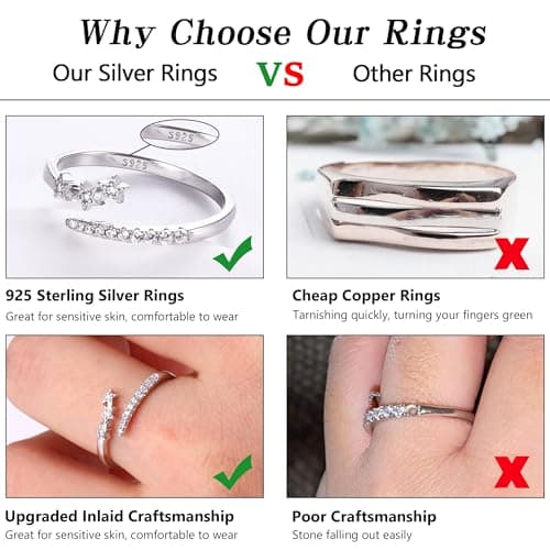 Bague Argent 925 Reglable Femme Étoile Empilables Cadeau Femme Recycled
