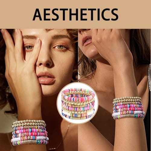 Bracelets Extensibles Boho KIRVOS pour Femme Adolescente Étébijoux de Plage 7 Pièces Arc-en-Ciel Surfeuses