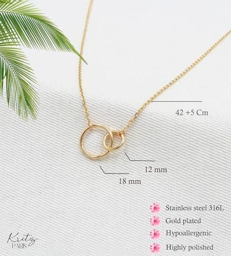 Titre SEO optimisé : Anneaux Entrelacés Plaqué Or ou Argent - Pendentif Deux Cercles Amour Amitié Bijoux Mode Femme Cade