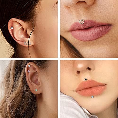 Adramata Piercings 16G Acier Inoxydable pour Femmes Hommes Corps Piercingsbijoux Monroe Goujons à Lèvres Tragus Helix Co