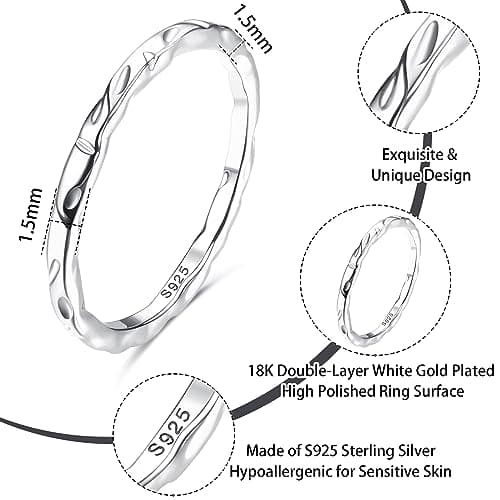 Milacolato Bague En Argent Sterling 925 Pour Femmes, Bagues Martelées En Argent Sterling Plaqué Or Blanc 18 Carats, Bagu