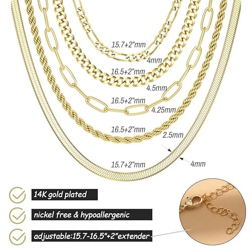 Kakonia 14K plaqué or superposé - Collier pour femme - Élégant et résistant - 40 cm