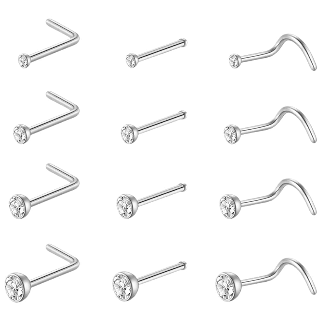 JEYORZY Piercing Nez 12 Pièces Acier Chirurgical Femme Homme, Bijoux Piercings Nez Argent Diamant