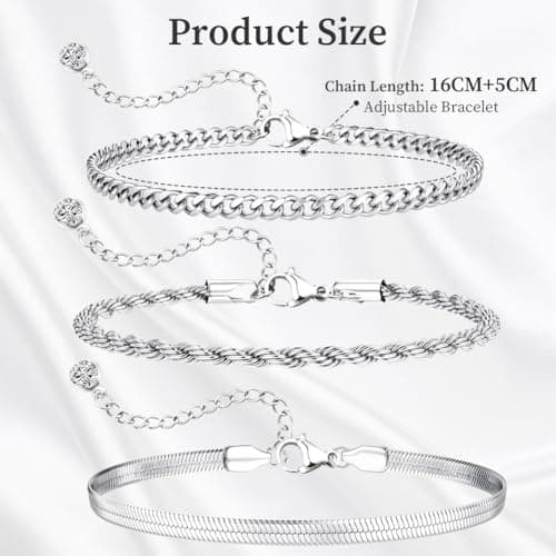 Bracelet Argent Aucuu Acier Inoxydable Scintillant pour Femmes Filles, Bracelets Aucuu Acier Inoxydable Ensemble Réglabl
