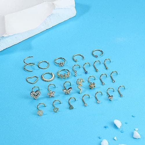 Adramata - Piercings pour Nez en Acier Chirurgical Brillant et en Or Argenté pour Femme et Homme | Recycled Claim | 26Pi