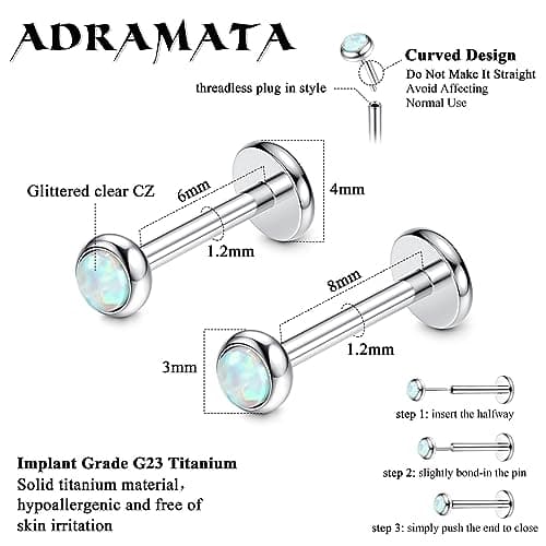 Adramata Titane Piercings Sans Fil Medusa Monroe 16G 20G Nez Argent Helix Tragus Standard 100