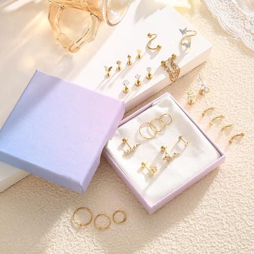 Adramata 16G Piercing Oreille Acier Inoxydable Femme Boucles d'Oreilles | Helix Or Argent Créoles Piercing Cartilage Rec
