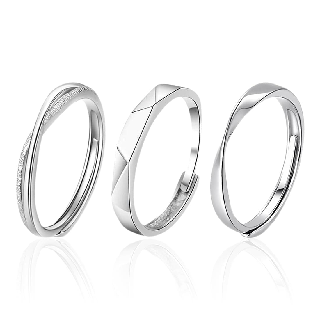 Bague GUVYATI Femme Argent S925 "Rencontre Inoubliable" - Idéal pour Alliance Mariage Fiançailles - Lot de 3 Bagues + Po