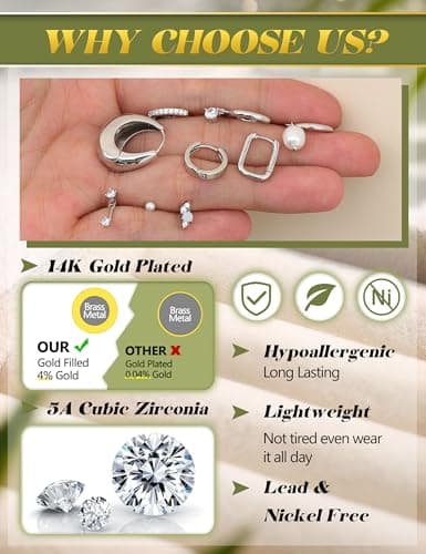 Adramata 9 Pièces Boucles d'Oreilles Femme Or 14K Plaquées Argent Clous Pendantes Helix Piercing Recycled Élégantes Stan