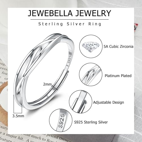 JeweBella Bague Argent 925 Reglable Femme Bijoux Fiançailles Prévue pour Femme Usage Jour et Nuit Chic et Durables avec