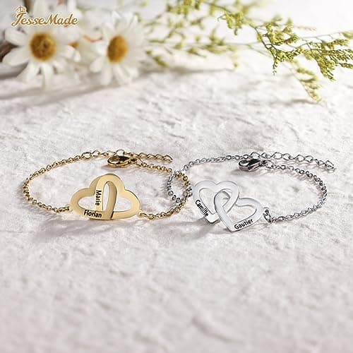 Bracelet Personnalisé Argent Gravé Nom Simulé Pierre de Naissance Chaîne Ajustable Cadeau Mère Anniversaire Fête des Mèr