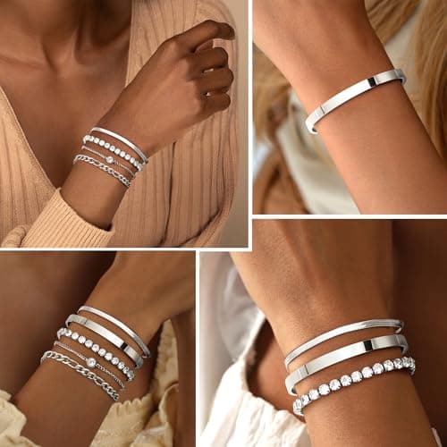 Adramata 5Pcs Chaîne Bracelets Or Acier Inoxydable Plaqué Or 14K Femme Réglable Empilables Imperméables Fantasy Bijoux F