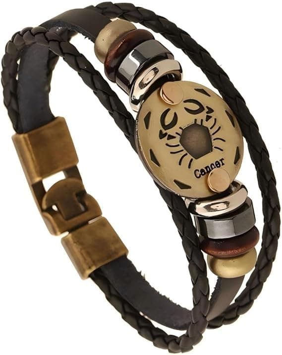 URBAN SPARKS 12 constellations bracelet en cuir tressé avec fermerture magnétique pour homme - Longueur 21 cm - Accessoi — Cancer