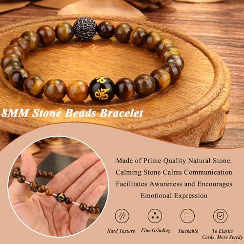 Bracelet Adramata Oeil de Tigre 8mm pour Homme en Pierre Naturelle | Cadeau d'Anniversaire pour Homme | Ensemble de Brac
