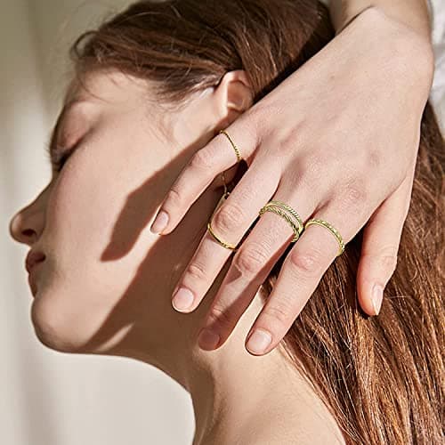 Adramata 8 Pcs Bagues Réglables Or Plaqué 14K Femme Homme Empilables Épais et Mince