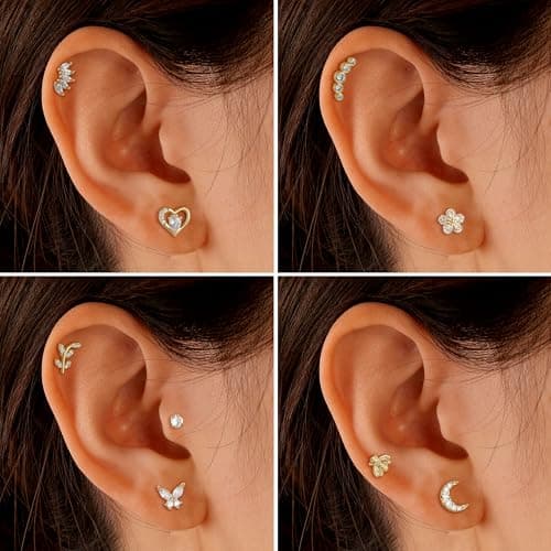 Adramata Piercings Or Argent Boucles d'Oreilles pour Femmes Tragus Helix Lune Piercings Recycled Standard 100