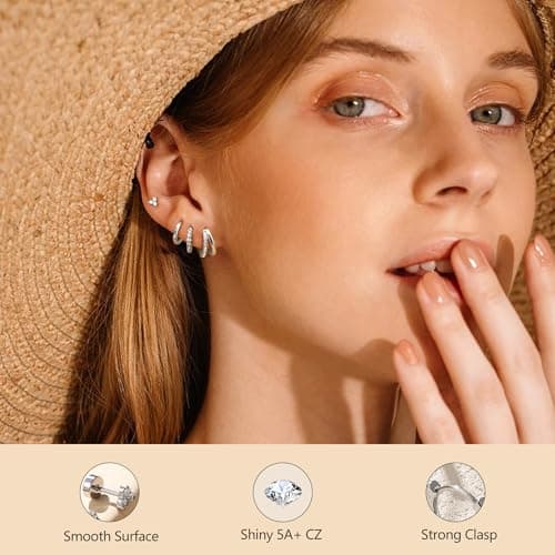 Adramata 4 Pairs Boucles d'Oreilles FemmePlaqué Or 14K/Argent - Piercings Tragus, Helix & Creole - Élégantes & Durables