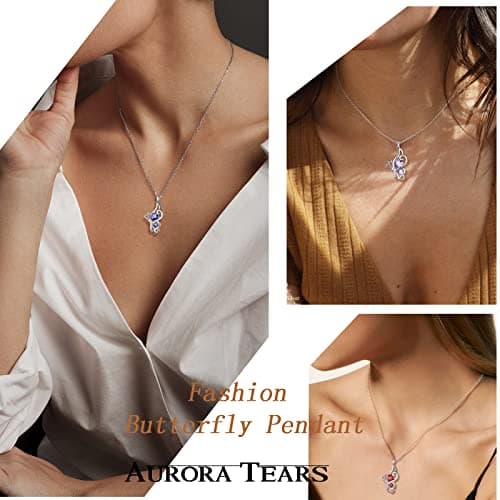 Collier cœur papillon femme argent sterling 925 pendentif papillon pierre de naissance